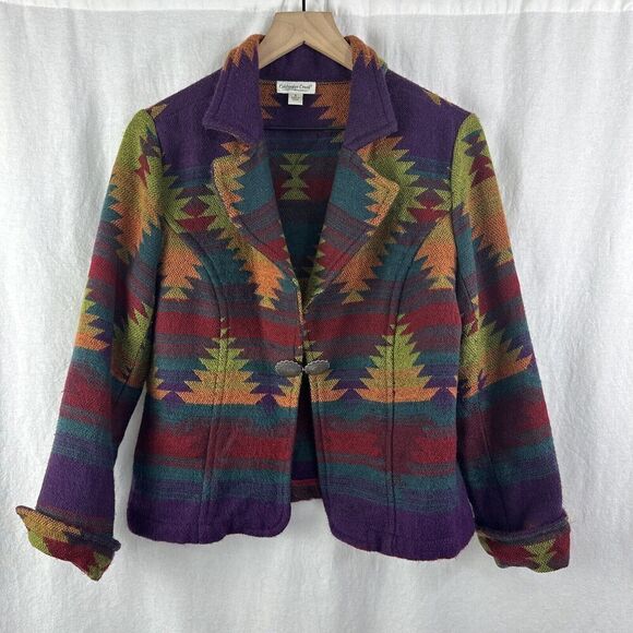Coldwater Creek Colorful Southwestern Boho Metal Classp Artsy Blazer Womens S - Picture 1 of 16